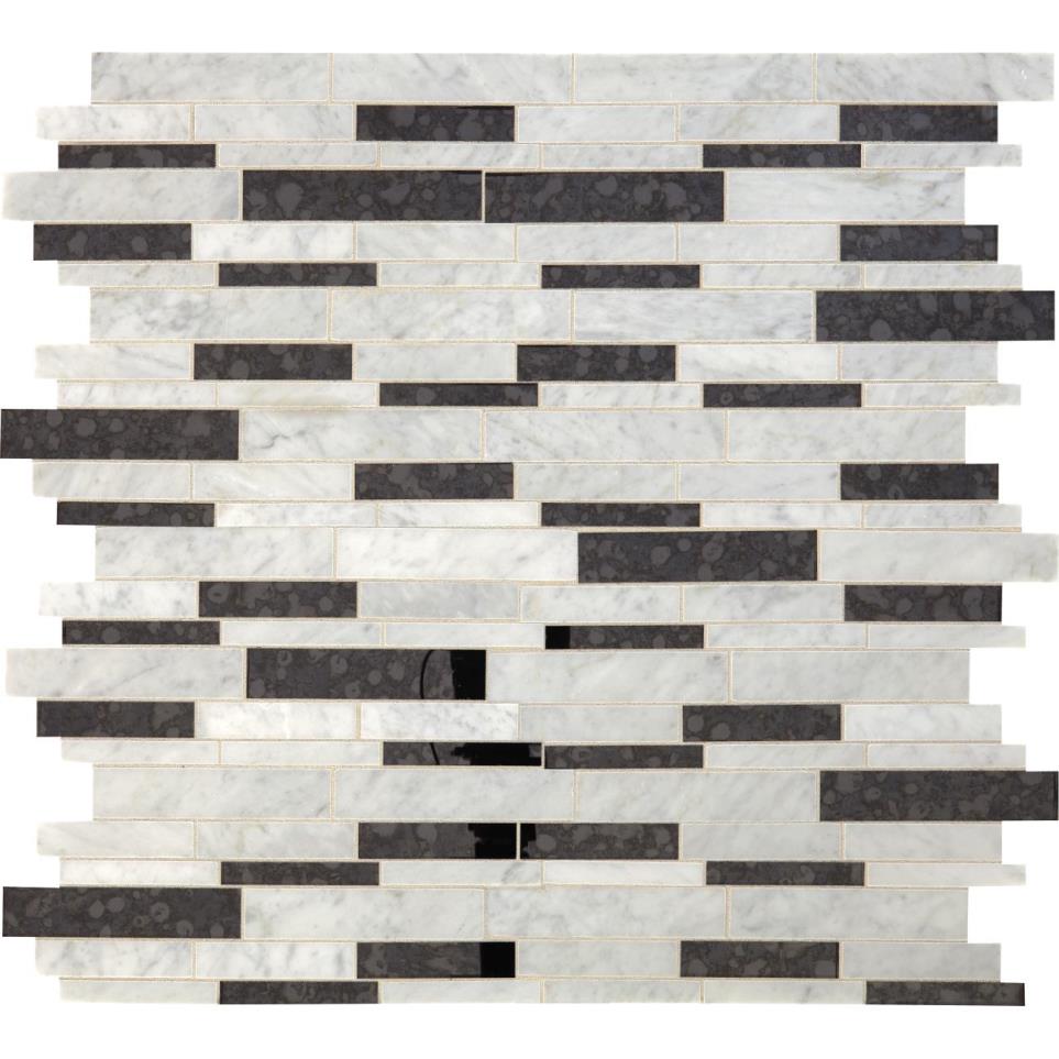 Lavaliere Random Linear Mm 11X13 Straight Edge Pl by Bel Terra - Carrara White/Black Ant Mirror Polished