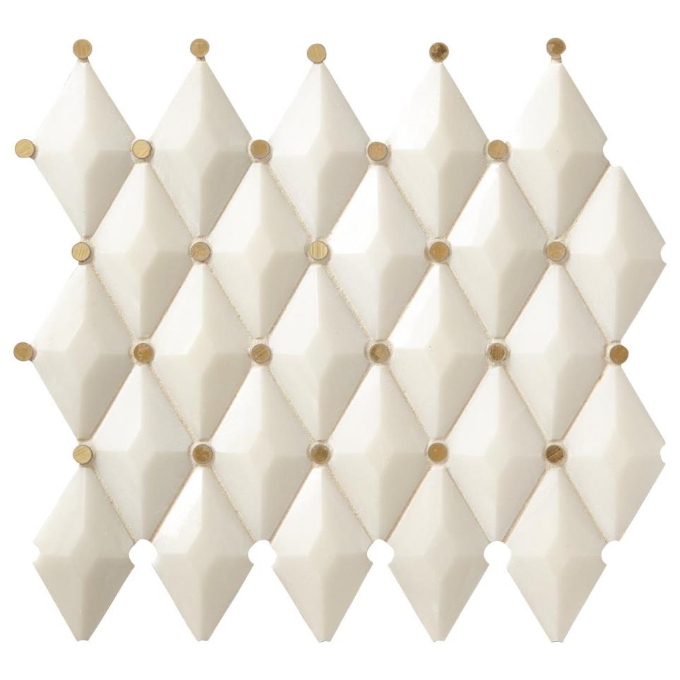 Castellina Stone Mosaics Harlequin Mm 13X12 Straight Edge Pl by Marazzi - White And Brass Polished