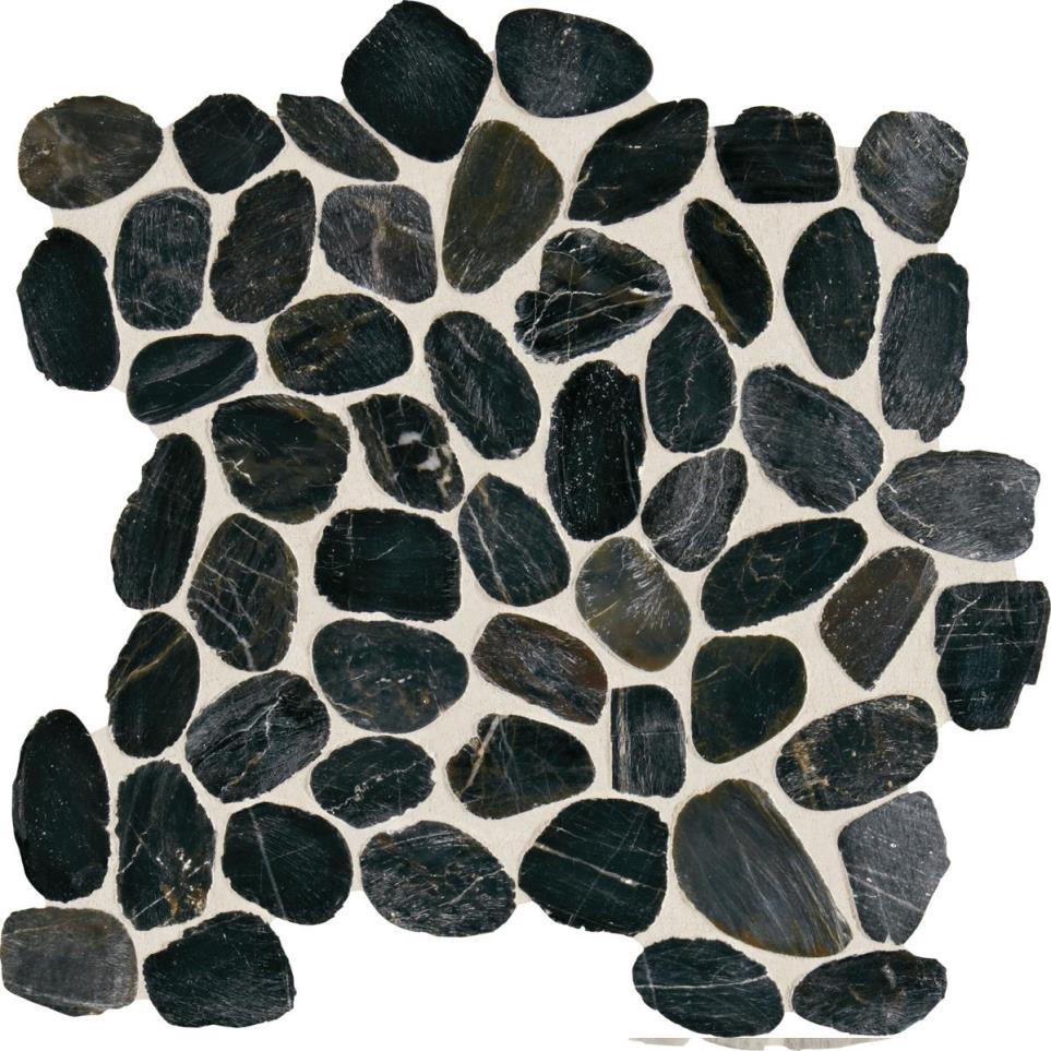 Decorative Accents River Pebble Irregular Shape Mm 12X12 Straight Edge Sc by Daltile - Black River Saw Cut