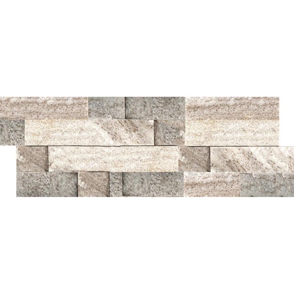 Slate Flamed Stacked Mesh 6X24X1.25 by Emser Tile, LLC - Cream Gold