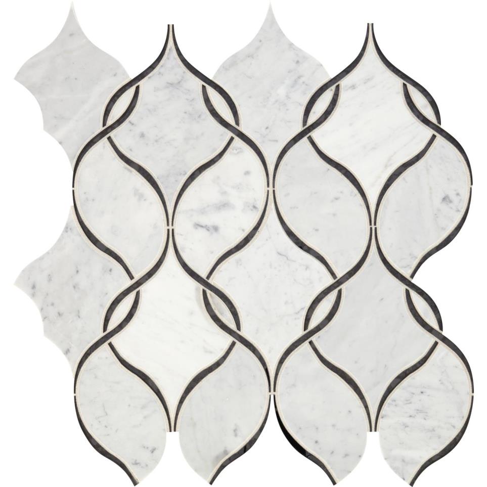 Lavaliere Intertwining Arabesque Mm 12X13 Straight Edge Pl by Bel Terra - Carrara White/Black Ant Mirror Polished