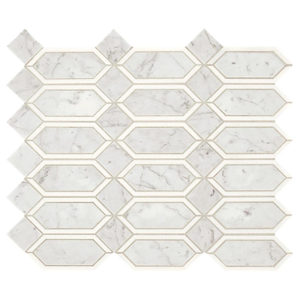 Castellina Stone Mosaics Linear Hexagon Mm 15X13 Straight Edge Pl by Marazzi - White And Gray Polished