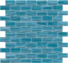 Swirl Glossy Glass 1X2 Offset Mosaic On 12X12 - Aqua Swatch