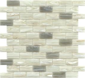 Swirl Glossy Glass 1X2 Offset Mosaic On 12X12 - Cream Swatch