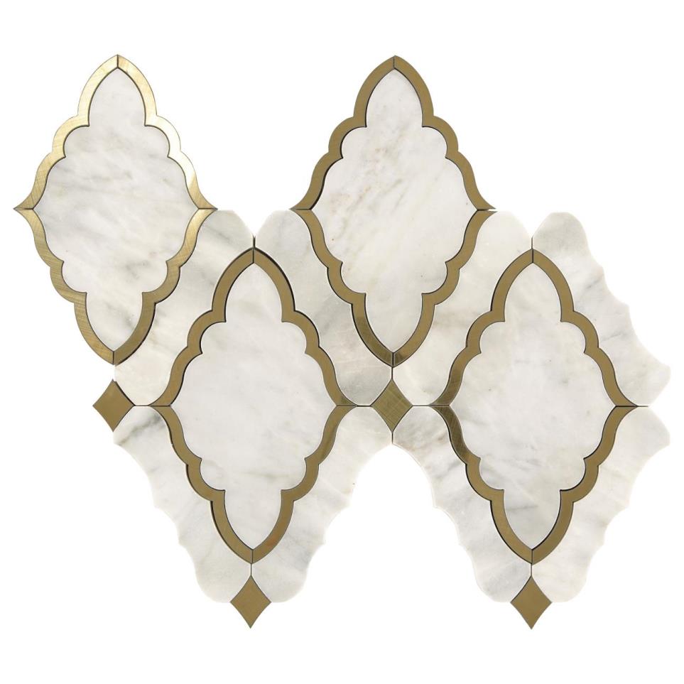 Castellina Stone Mosaics Baroque Mm 16X14 Straight Edge Pl by Marazzi - White And Brass Polished