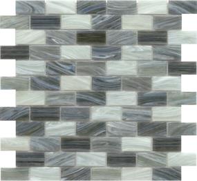 Swirl Glossy Glass 1X2 Offset Mosaic On 12X12 - Fog Swatch