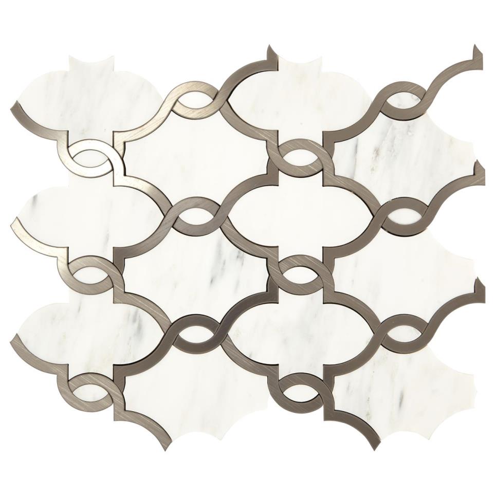 Castellina Stone Mosaics Basilica Mm 15X14 Straight Edge Pl by Marazzi - White And Steel Polished