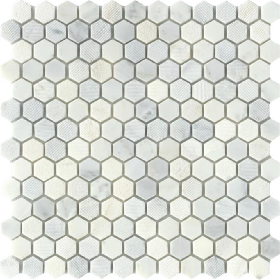 Marble 1Inch Hexagon Mix Mosaic 12X12 by Emser Tile, LLC - Winter Frost