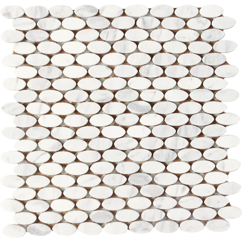 Stone A La Mod Oval 1 1/2X3/4 Mm 12X12 Straight Edge Pl by Daltile - Contempo White Polished