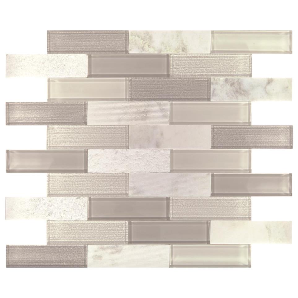 Simplystick Mosaix Brick Joint 1 1/4X4 Mm 12X12 Straight Edge Mx by Bel Terra - Daphne White And Glass Blend Mix