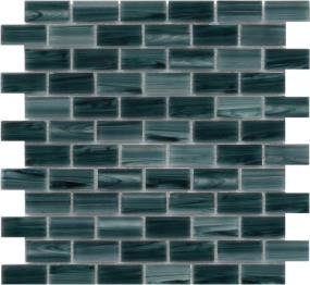 Swirl Glossy Glass 1X2 Offset Mosaic On 12X12 - Lake Swatch