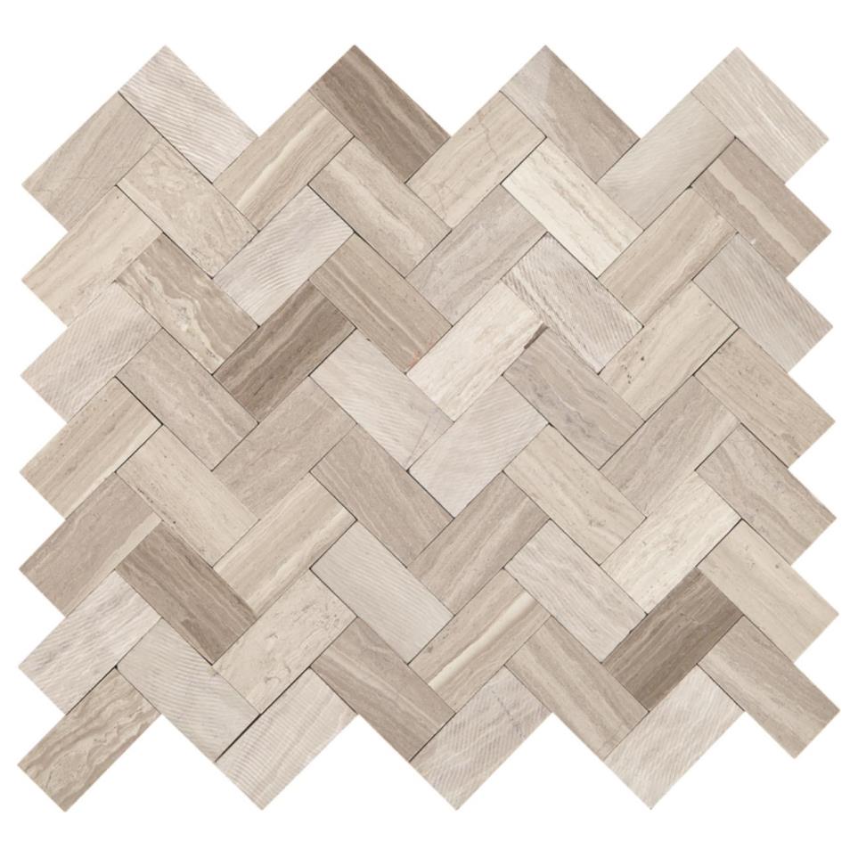 Minute Mosaix Herringbone Mm 11X10 Straight Edge Mx by Bel Terra - Chenille White Mix