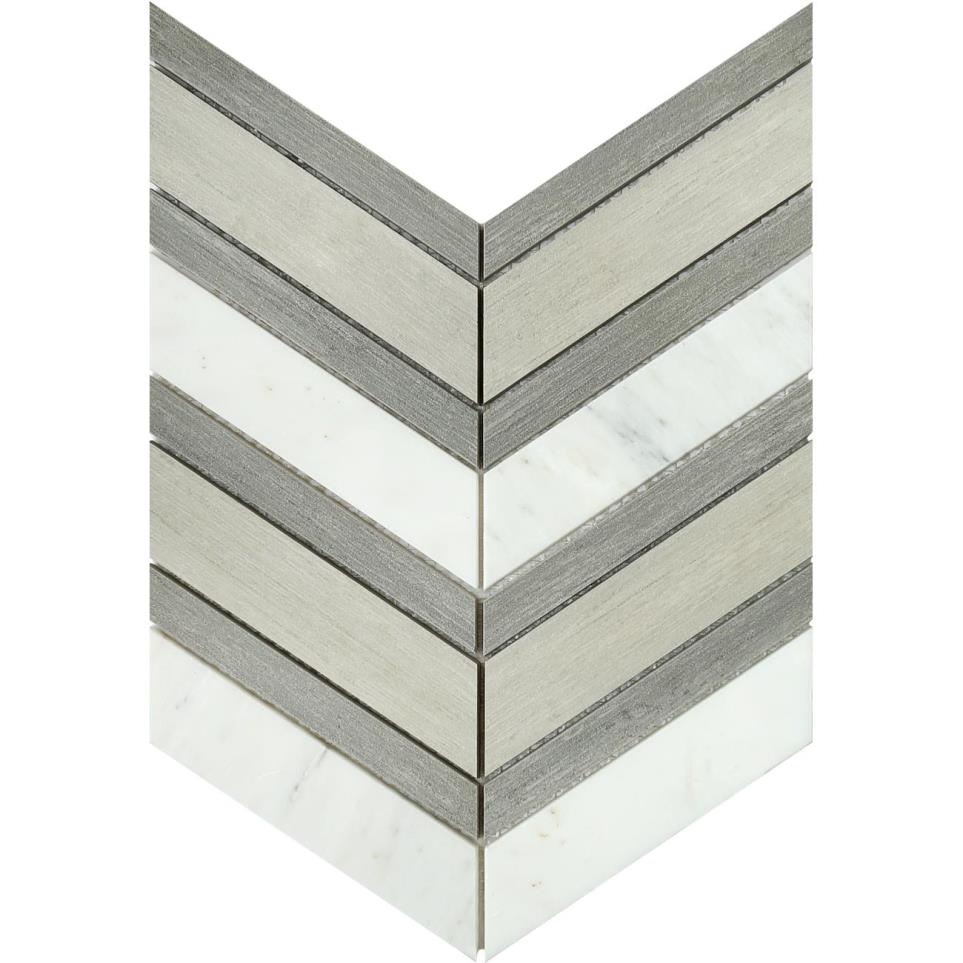 Intrigue Chevron Polished  Matte Mosaic 12X14 by Emser Tile, LLC - Gray/Fawn