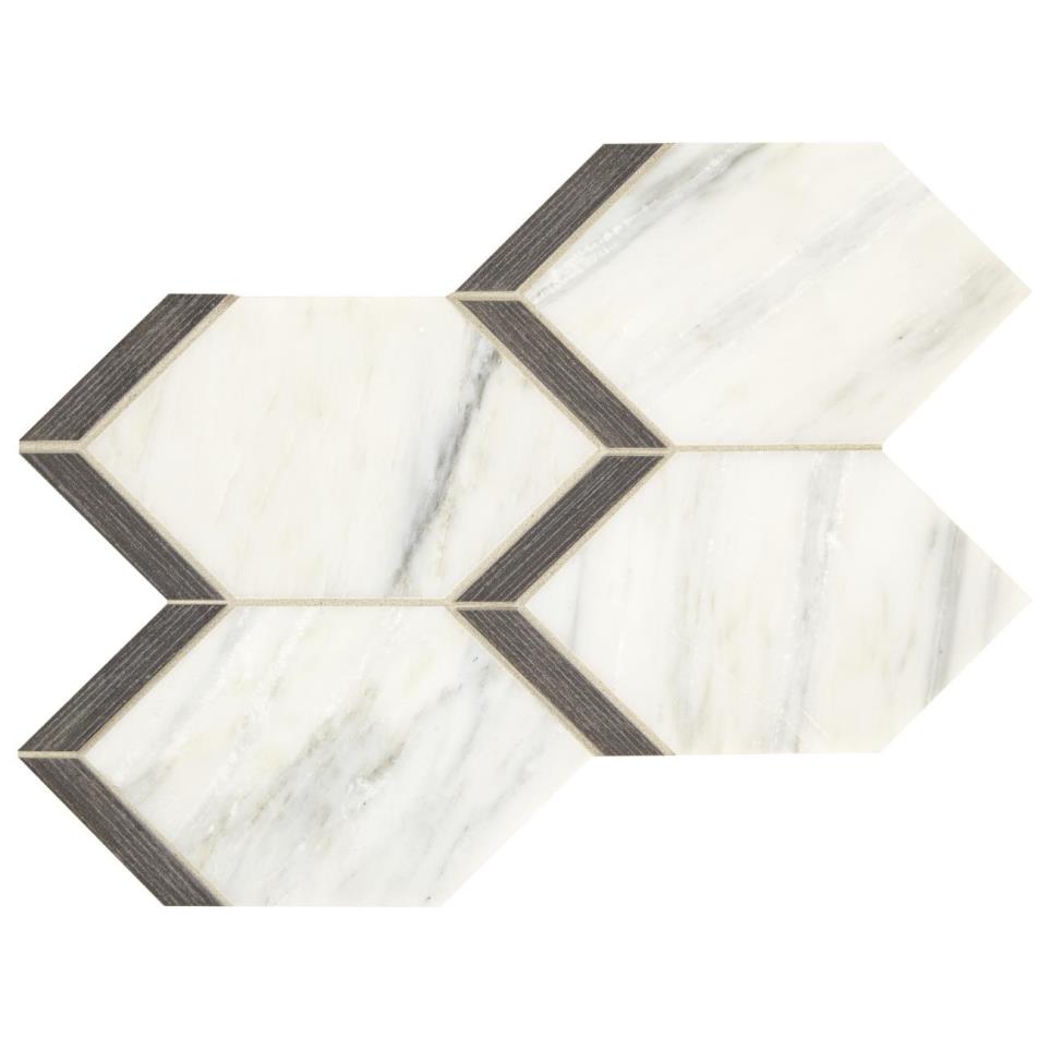 Castellina Stone Mosaics Elongated Hexagon Mm 13X17 Straight Edge Pl by Marazzi - White And Midnight Gray Polished