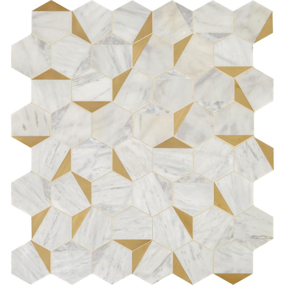 Lavaliere Illusionary Illusiary Mm 15X14 Straight Edge Hn by Daltile - Alluring White/Brass Honed